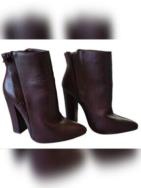 Women's High Heel Ankle Boots - Dark Brown Faux Leather
